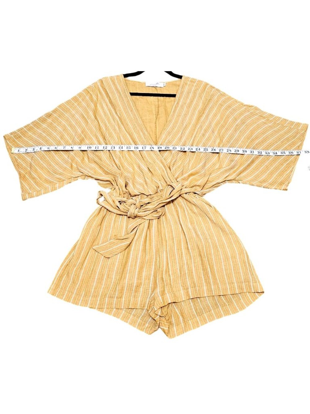 Yellow Striped Wrap Romper With Tie Waist By LuBella Boutique - Size S - Picture 12 of 13
